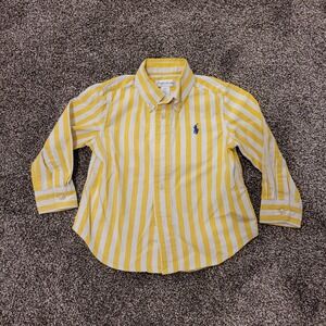 Ralph Lauren Kids Striped Button Down Shirt Yellow White Long Sleeve 18M